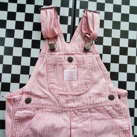Lakin McKey Toddler Pink Hickory Striped Bib Overall Pants Sz 2T - Picture 4 of 9